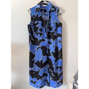 New York And Company Dress Womens Size Sleeveless Blue Black Shirtdress Collared